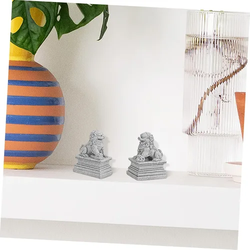 Vista 5 de DOITOOL 2 estatuas de perro Foo, leones guardianes, estatuas de piedra Feng Shui, estatuas de león de estilo chino, figuras coleccionables