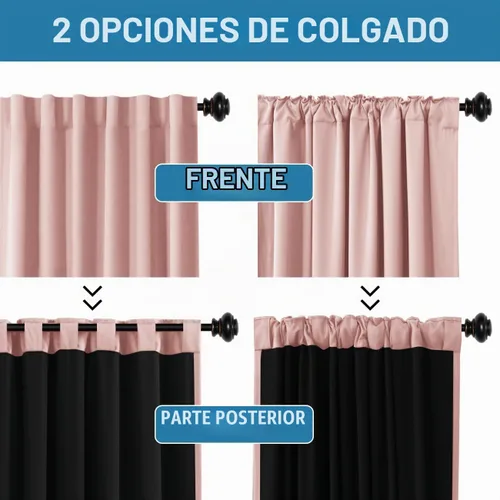 Vista 5 de H.VERSAILTEX Cortinas 100% opacas para dormitorio con forro negro, cortinas de oscurecimiento de habitación completa, con aislamiento térmico Rosa