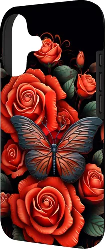 Vista 2 de Cute Butterfly Red Floral Flower Butterfly Rose Case for iPhone 17
