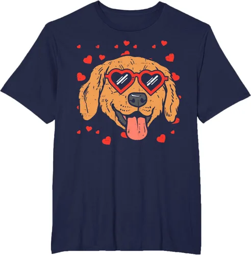 Vista 46 de Golden Retriever cara corazón gafas día de San Valentín perro regalo camiseta Negro