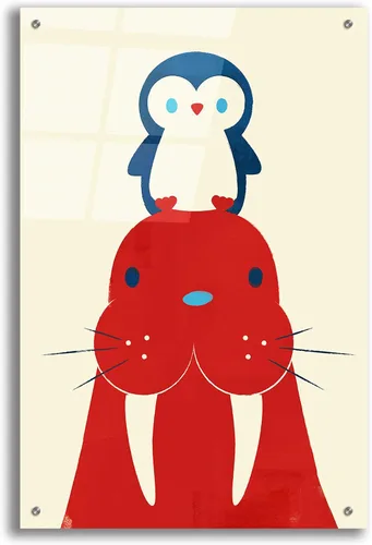 Vista 9 de Epic Art 'Pingüino y morsa' de Jay Fleck, arte de pared de vidrio acrílico, 12 x 16 pulgadas