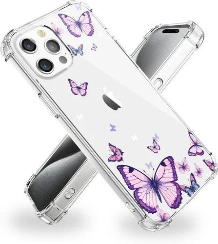 Vista 43 de OOZ Funda de cristal para iPhone 11 Pro (2019) de 5.8 pulgadas, bonita funda protectora transparente, seductor patrón de mariposa morada, suave a