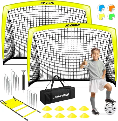 Vista 12 de Portería de fútbol para niños de nivel profesional en el patio trasero, red de fútbol de poliéster de 5 capas resistente a desgarros y postes de 10