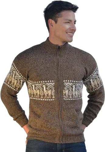 Vista 5 de Gamboa Suéter de alpaca para hombre, ligero y suave, suéter de lana con cuello redondo, suéter de punto para otoño e invierno Negro y blanco