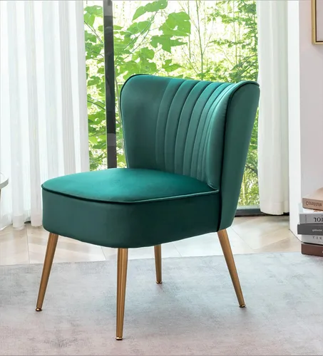 Vista 11 de Container Furniture Direct Silla moderna de terciopelo para sala de estar, dormitorio o entrada, diseño elegante y cómodo sin brazos con patas