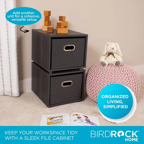 Vista 4 de BIRDROCK HOME Archivador rodante – Estante de almacenamiento decorativo con cubos extraíbles, asas y ruedas – Organiza archivos, libros, juguetes