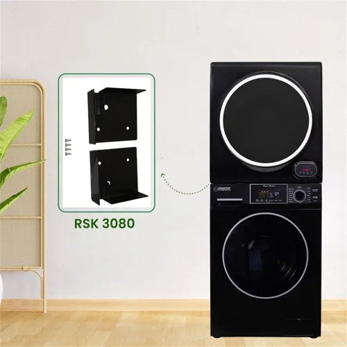 Vista 2 de Pemberly Row Stackable Washer and Compact Short Dryer Set, Stainless Steel, Black Finish, 15lbs Washer, 3.5 cu. ft. Dryer, Touch Buttons, Pet Cycle
