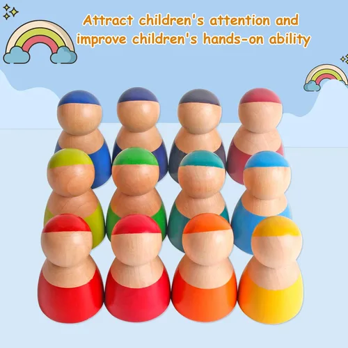 Vista 3 de Dinhon Muñecas de madera Rainbow Friends y figuras de juego para niños pequeños