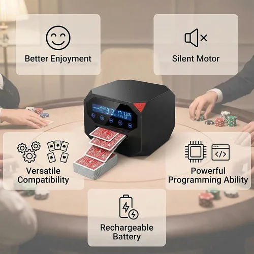 Vista 2 de Máquina automática de distribuidor de tarjetas, distribuidor de tarjetas giratorio de 360°, distribuidor de tarjetas 2 en 1 con batería recargable