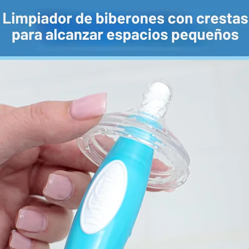 Vista 4 de Dr. Brown's Cepillo de limpieza de biberones suave sin rayones para bebé, limpiador de tetinas y base con ventosa para fácil almacenamiento, libre