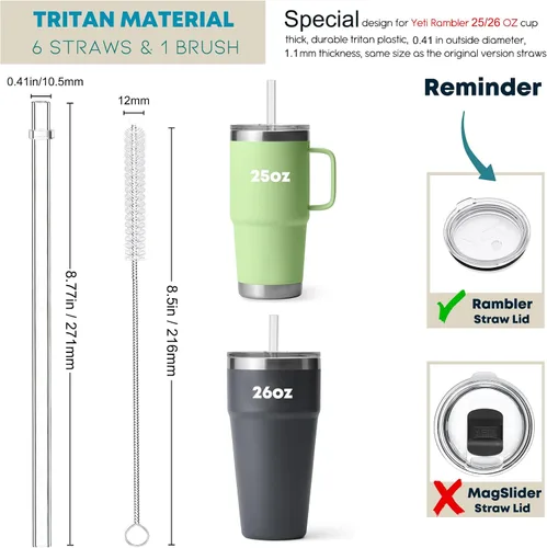 Vista 2 de ALINK Pajitas reutilizables para vaso Yeti Rambler de 25 onzas y 26 onzas, popotes transparentes de repuesto de plástico duro Tritan de 8.77