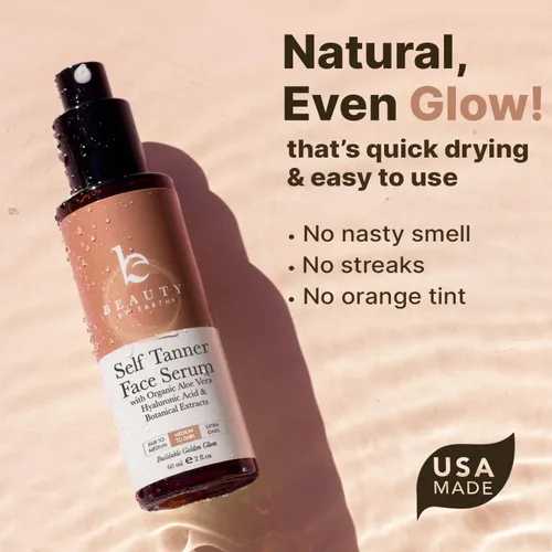 Vista 3 de Suero bronceador facial, fabricado en Estados Unidos con ingredientes naturales y orgánicos, autobronceador sin sol para la cara con ácido
