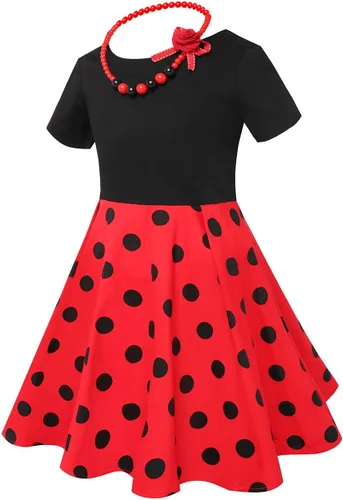 Vista 8 de gogoparti Vestido vintage para niñas, vestidos para ocasiones especiales con collar, vestido de lunares para niños, vestido de fiesta retro