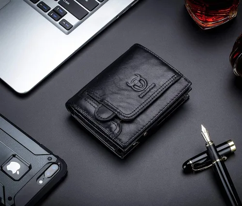 Vista 6 de Cartera de piel con bloqueo RFID para hombre, estilo vintage, con cremallera