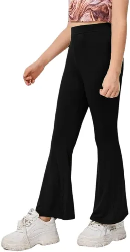 Vista 2 de Aurgelmir Pantalones acampanados casuales de cintura alta para niñas, lindos pantalones acampanados para entrenamiento, baile, yoga, leggings