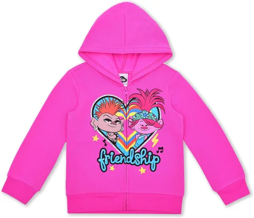Vista 6 de DreamWorks Universal Trolls Girls Zip-up Hoodie, T-Shirt and Legging Set for Toddler and Little Kids PinkBlueBlack