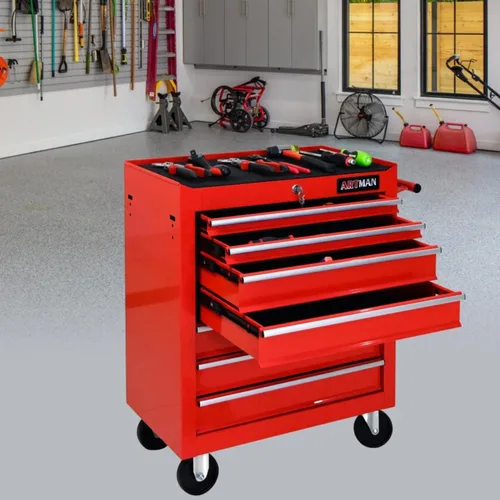 Vista 4 de 7-Drawer Rolling Tool Cart, Mobile Tool Storage Cabinet with Wheels & Locking Drawers, Steel Workshop Trolley with Ball Bearing Slides for Garage