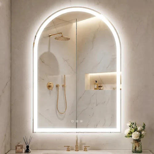 Vista 26 de Espejo de baño con iluminación LED arqueada de 24 x 30 pulgadas con Rectangular Negro