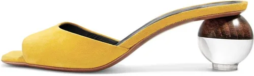 Vista 8 de Fericzot Mule Shoes Sandalias esféricas de tacón transparente Zapatillas de punta cuadrada Slip On Bombas Slingback Zapatos de vestir de boda