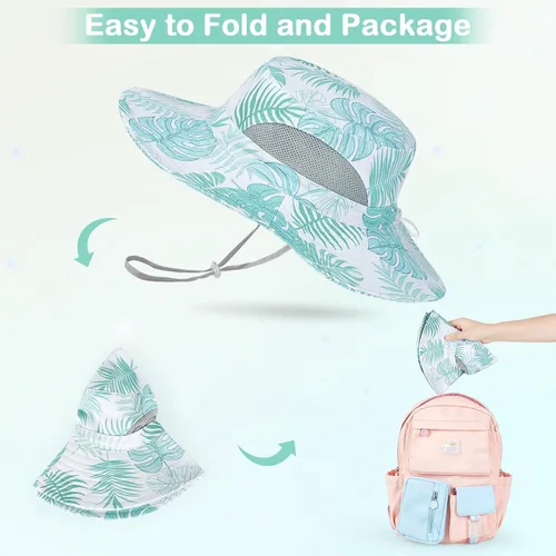Vista 6 de Sombrero de sol para niñas de 2 a 8 años de malla con protección UV, sombrero de playa plegable para niñas de 2 a 8 años