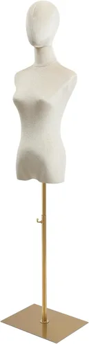 Vista 17 de Vestido de maniquí femenino con forma de torso, cuerpo de maniquí de costura ajustable de 63 a 81 pulgadas con soporte de metal y cabeza