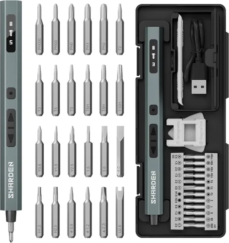 Vista 10 de SHARDEN Mini destornillador eléctrico, kit de destornillador eléctrico pequeño 29 en 1 con 24 puntas magnéticas, herramienta de reparación