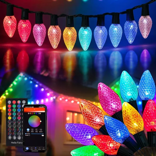 Vista 14 de Dazzle Bright Luces de Navidad C9 para exteriores, 50 LED 33 pies Cable Verde Impermeable Luces de Cadena, luces de hadas para interiores