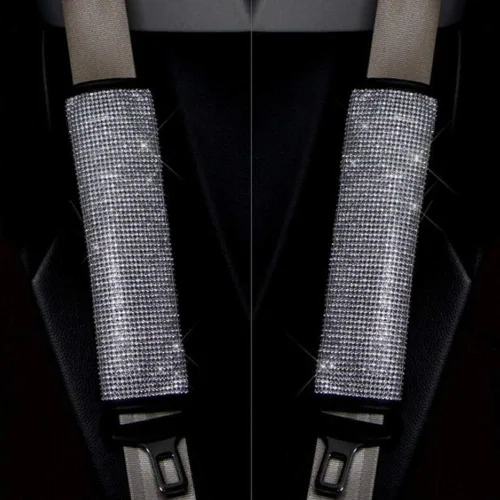 Vista 2 de 2 piezas de almohadillas para cinturón de seguridad con cristal brillante, fundas para cinturón de seguridad de coche con brillo, accesorios