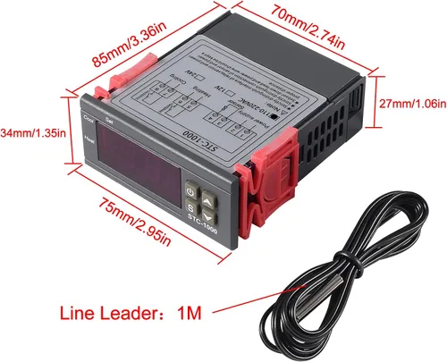 Vista 3 de UMLIFE 2 Pack STC-1000 10A DC 12V Controlador de temperatura digital LED, termostato con interruptor de control, 2 salidas de relé y sensores