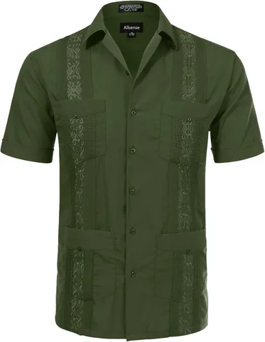 Vista 17 de Allsense - Camisa guayabera cubana de manga corta con botones para hombre