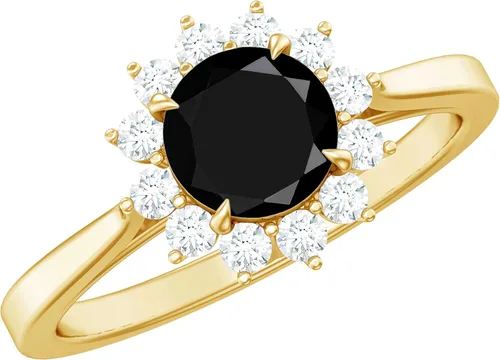 Vista 8 de Anillo de compromiso de ónix negro de 1.25 quilates con halo de diamantes, anillo de compromiso de ónix negro para mujer