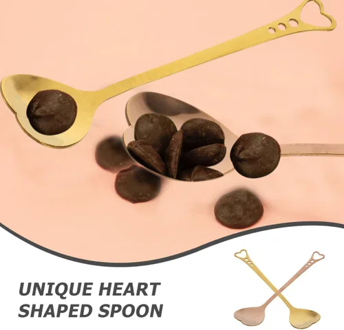 Vista 4 de DOITOOL Juego de 2 cucharas de postre en forma de corazón, de acero inoxidable de 5.62 pulgadas, chapadas en oro, cucharas pequeñas para helado