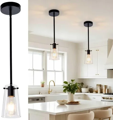 Vista 10 de Lámpara colgante, luces de cocina colgantes de techo, accesorios de iluminación de cocina con acabado de níquel cepillado, iluminación colgante