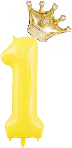 Vista 7 de Globos amarillos grandes de 40 pulgadas con corona, globos de helio de aluminio del número 3, decoraciones de tercer cumpleaños, suministros