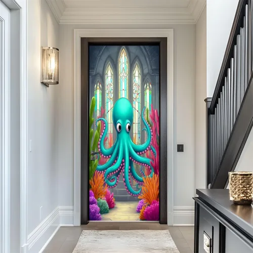 Vista 11 de Calcomanías para puerta, 3D y 90, diseño de arcade, visera, VR, aventura, murales, papel tapiz autoadhesivo para puerta, póster para dormitorio