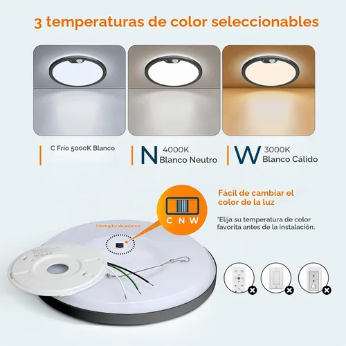 Vista 2 de BLNAN Lámpara de techo con sensor de movimiento con cable, 8.7 pulgadas, 3000 K, 4000 K, 5000 K, seleccionable, lámpara LED de montaje empotrado
