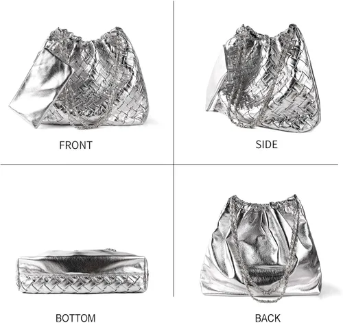 Vista 5 de Bolso de mano tejido para mujer, bolso de mano de cuero vegano, bolsos grandes con bolso, bolsa de hombro, estilo hobo casual