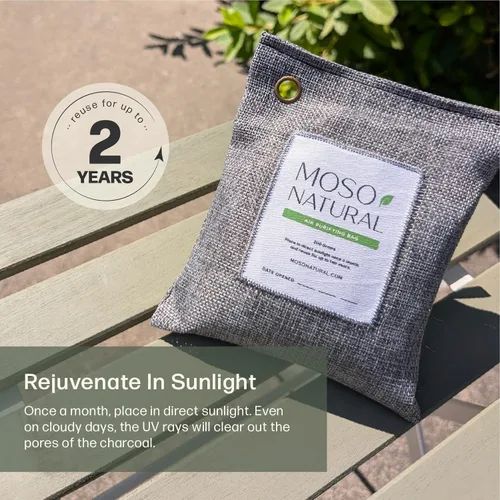 Vista 9 de Moso Natural, bolsa purificadora de aire Elimina olores de autos, armarios, baños y zonas de mascotas Juego de 4 unidades de color carbón, de 200 g