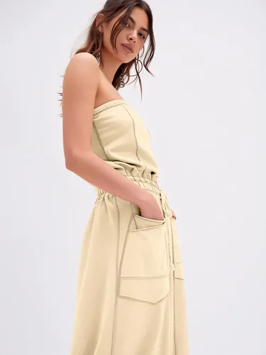 Vista 3 de Sexyasasii Overol casual sin tirantes para mujer, con hombros descubiertos, pantalones largos de pierna ancha con cordón y bolsillos