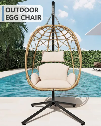 Vista 3 de SWITTE Silla colgante de huevo al aire libre con soporte, columpio
