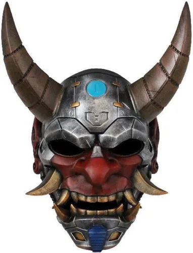 Vista 19 de HTLNUZD Máscara completa de látex de Halloween, máscara de cosplay japonesa para PrajnaHeadgear Samurai Evil KabukiHannya Party Mask Decora Negro