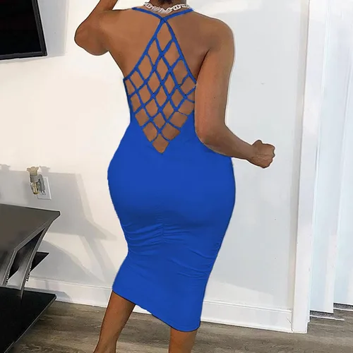 Vista 2 de VISALY Maxi Vestidos para Mujer Verano Color Sólido O-Cuello de Malla sin Mangas Vestido de Playa