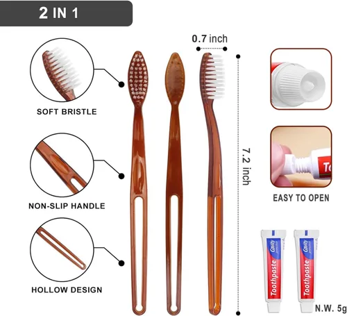 Vista 2 de Paquete de 200 cepillos de dientes desechables con pasta de dientes envueltos individualmente, cepillos de dientes a granel, kit de cepillos