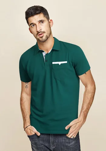 Vista 2 de Enlision Polo para hombre de manga corta de algodón de ajuste regular con bolsillo impreso cuello piqué golf polo