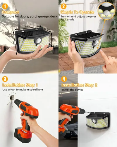 Vista 6 de Aootek Luces solares con sensor de movimiento, 120 luces LED con reflector de luces, gran angular de 270°, impermeable IP65, luces de paso