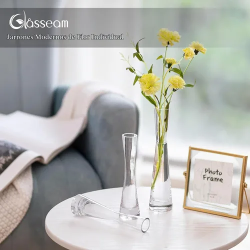 Vista 5 de Glasseam - Jarrones de cristal para flores: juego de jarrones pequeños y delgados transparentes de 6 piezas 7.8" Tall, Table Centerpieces for