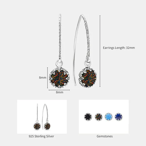 Vista 6 de Aretes colgantes de ópalo negro en plata de ley 925 – Aretes colgantes para mujer – Piedra natal de octubre de 0.315 pulgadas – Joyería pequeña