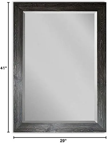 Vista 2 de Espejo de maquillaje rectangular, espejo de pared con marco de madera desgastada para decoración del hogar, se puede colgar de forma vertical u Negro