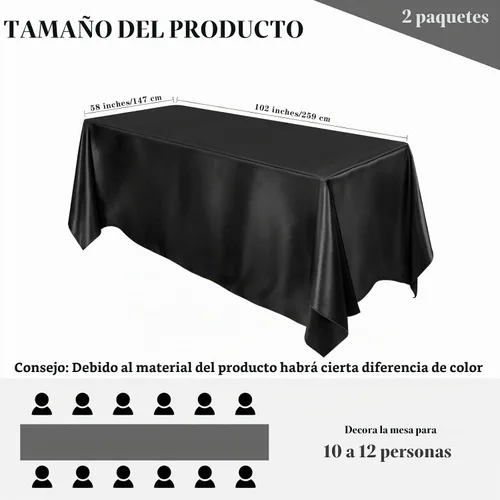 Vista 2 de MCEAST Paquete de 2 manteles rectangulares de satén, 102 x 58 pulgadas, color negro