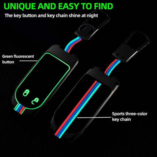 Vista 5 de Funda protectora de metal para llavero con llavero para Chrysler 300C Jeep Grand Cherokee 2011-2016 COMPASS 2011-2019 Cromo 2 Botones